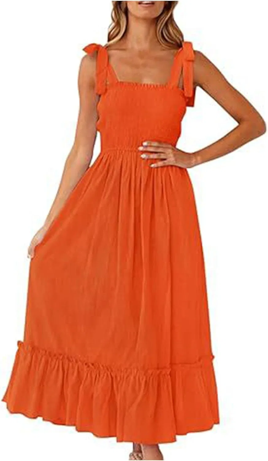Женское летнее сарафан A-line с рюшами, Orange
