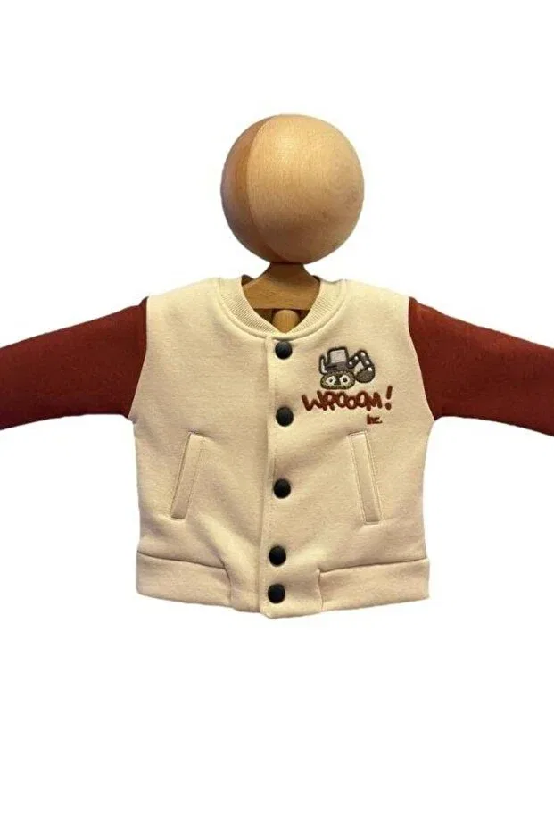 Детская куртка для мальчиков с принтом 3 Yarn Back Printed Raised College Zekids, Beige — фото 2