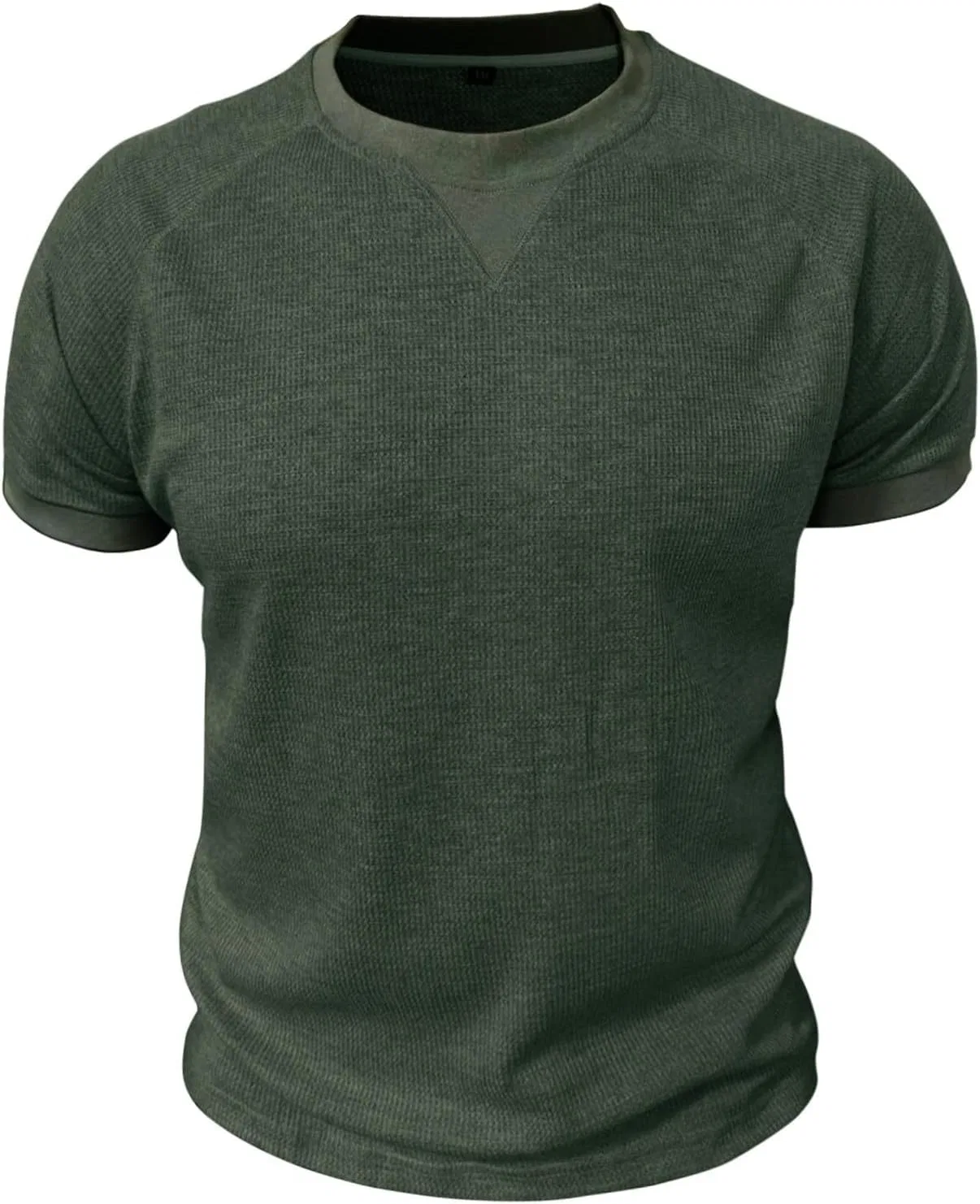 Мужская футболка с вафельной текстурой Casual Trendy, Army Green — фото 4