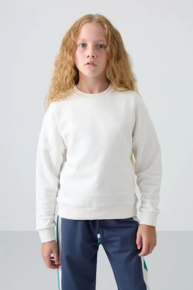 Детские свитшот для девочек оверсайз Embroidered Tommy Life, Ecru