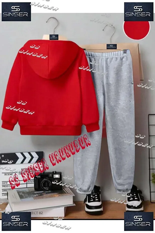 Детский комплект свитшота и брюк с принтом Bear In Red Coat Ss Sinser, Red - Gray — фото 2