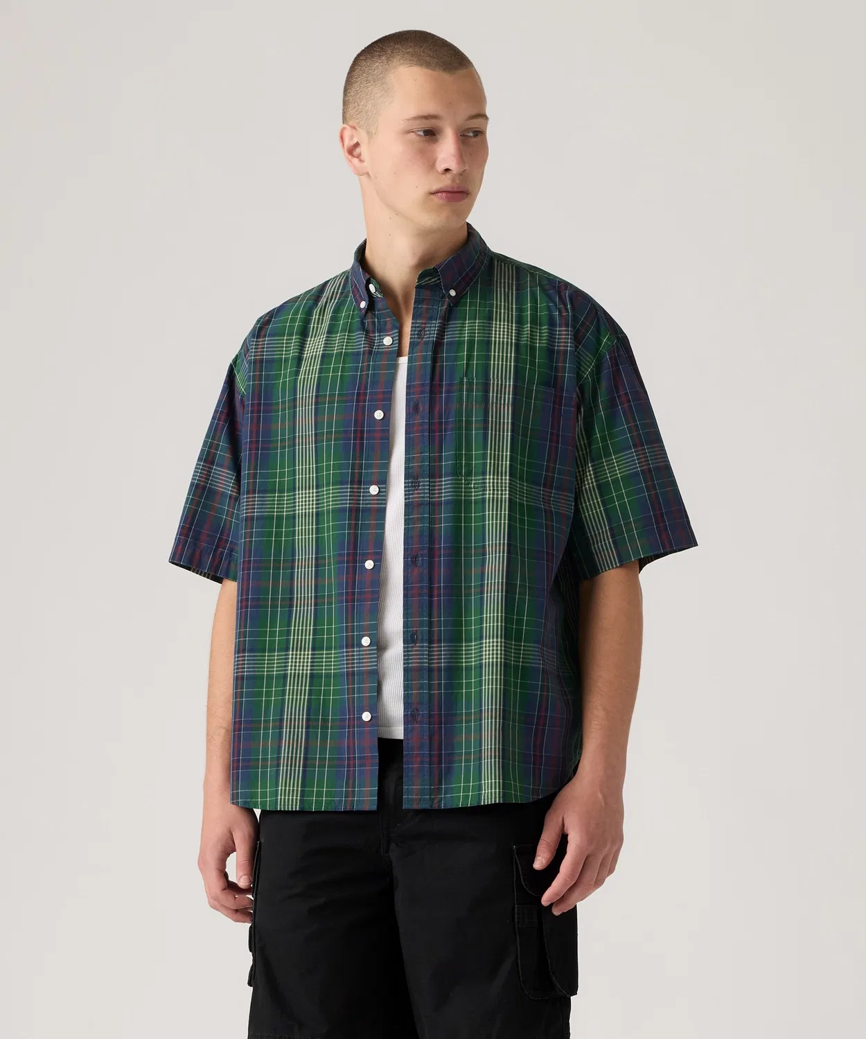 Мужская свободная рубашка с коротким рукавом, хлопковая, модель Rome Levi's, Green — фото 2