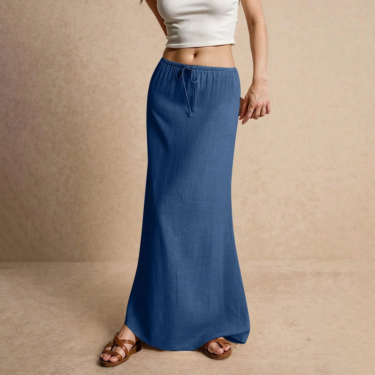 Женская макси-юбка с завязкой на поясе, Ankle-length, Dark Blue — фото 3