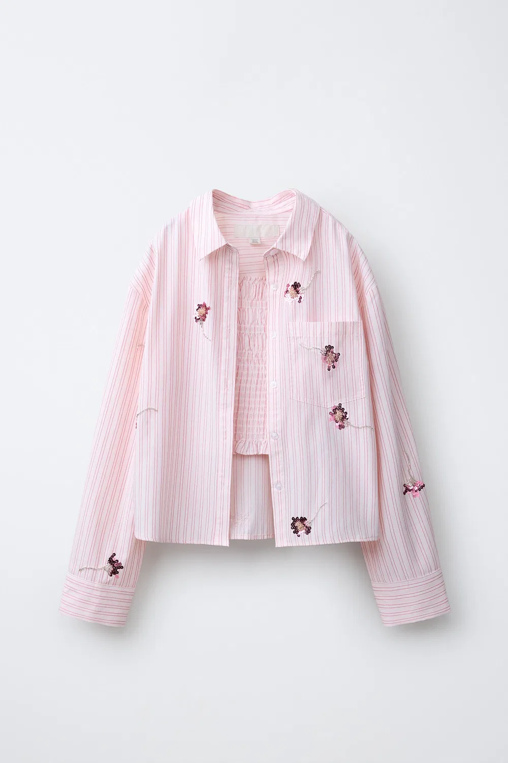Рубашка и топ в цветочную полоску, расшитые пайетками ZARA, Pastel Pink