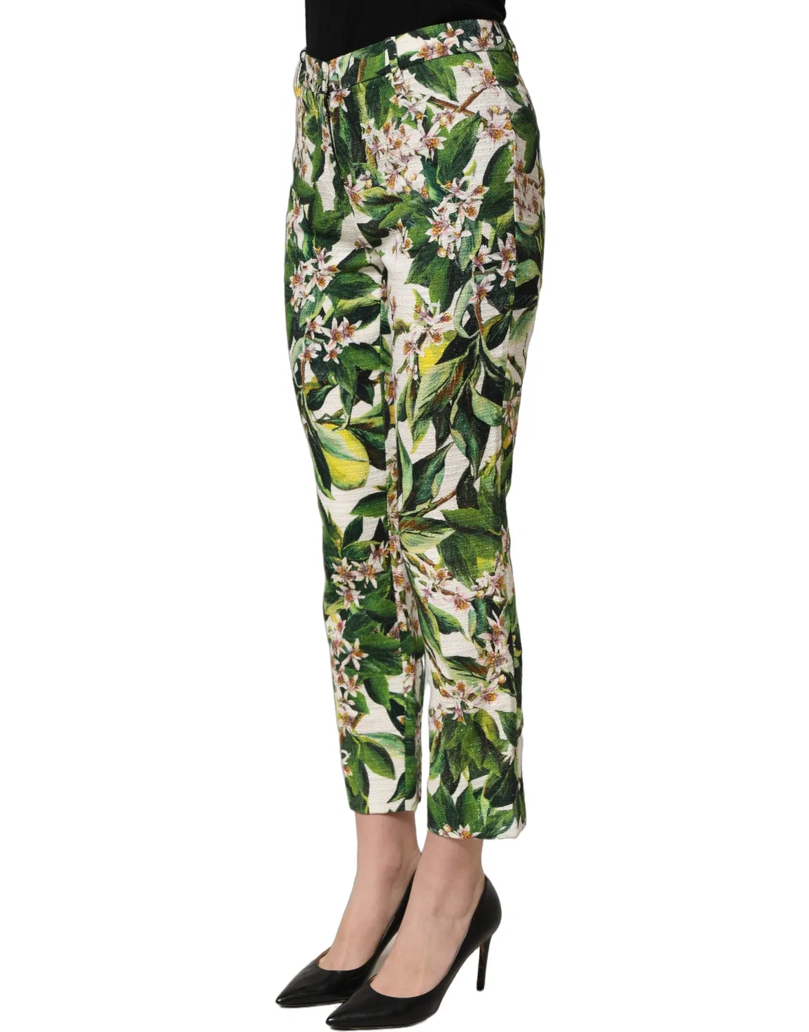Женские брюки с цветочным принтом White Floral Print Cropped Straight Pants Dolce & Gabbana, White Green — фото 4