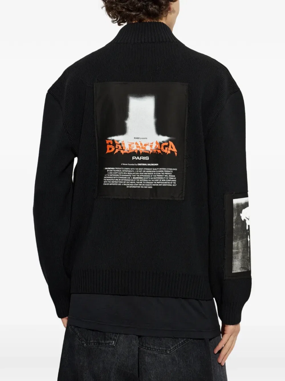 Кардиган в рубчик с нашивкой-логотипом Balenciaga, черный — фото 4