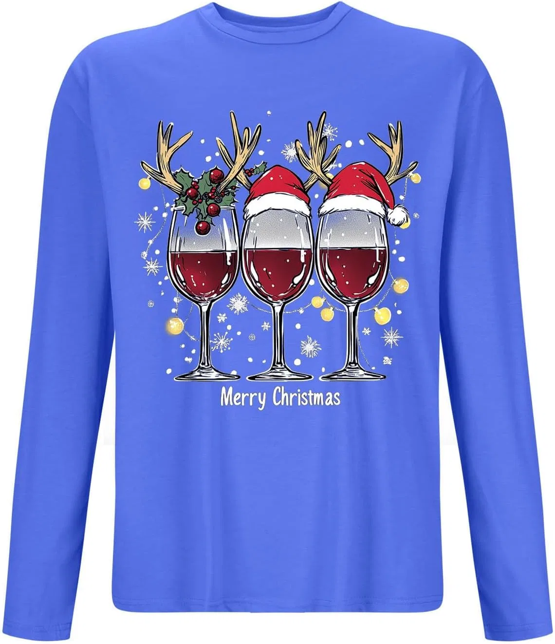 Мужская футболка с рождественским принтом Long Sleeve Printed T-Shirt, Light Blue — фото 3