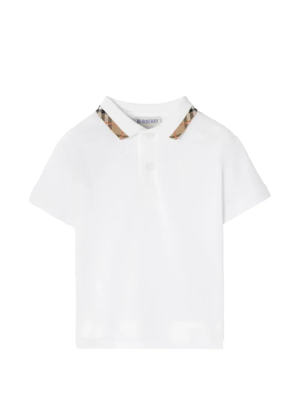Поло с хлопковым ворником в клетку Burberry Kids, белый