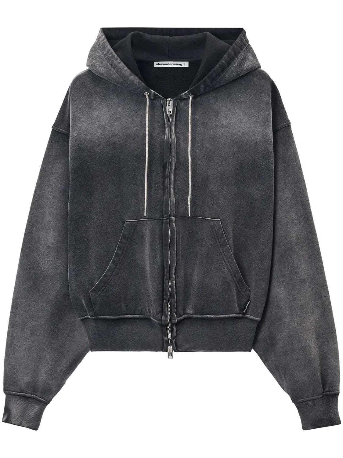 Худи с эффектом стирки и стразами Alexander Wang, черный