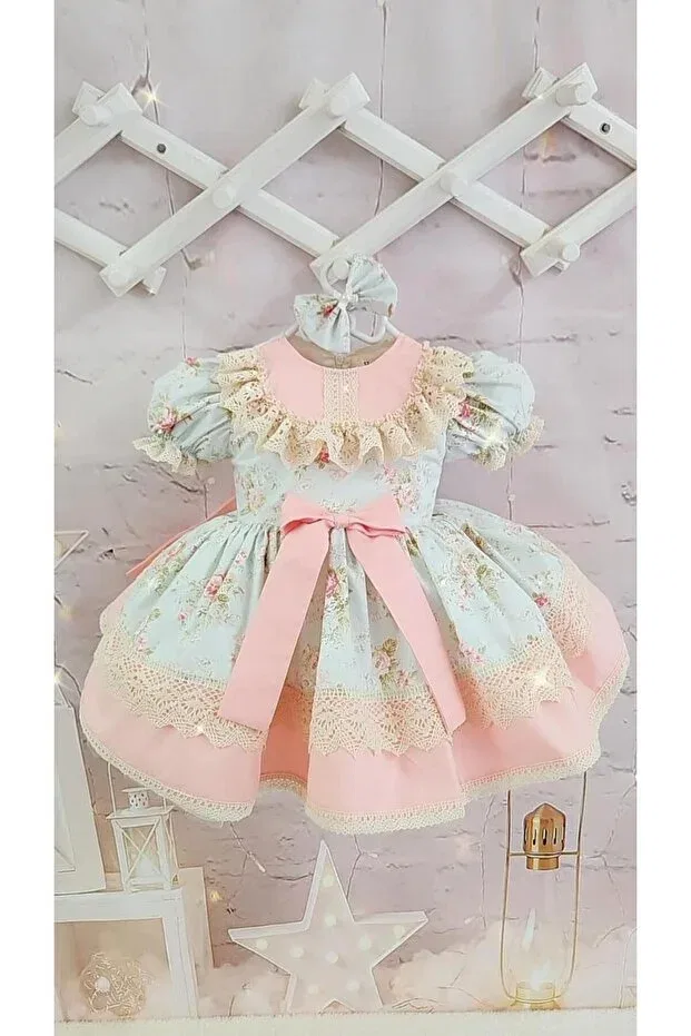 Детское платье для девочек винтажное с принтом Mint Green Vintage Baby Dress Hly Karol Tasarım, Mint Green — фото 2