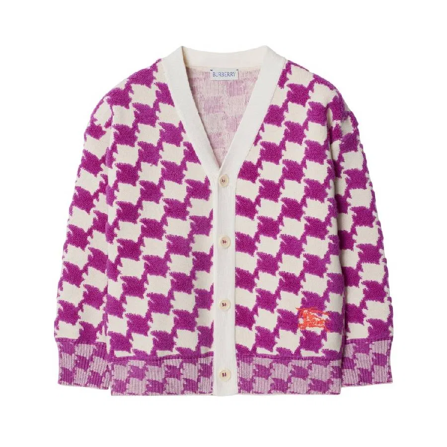 Кардиган из шерстяной смеси с узором «утиный зуб» Kids EKD Duckstooth Burberry, Bright Hyacinth