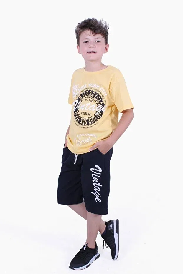 Детский комплект для мальчиков с принтом Vintage 95 Summer Printed Fyk Collection, Yellow — фото 2