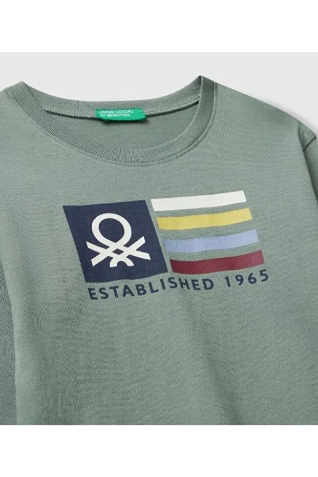 Детская футболка для мальчиков с принтом с длинным рукавом United Colors Of Benetton, Green — фото 3