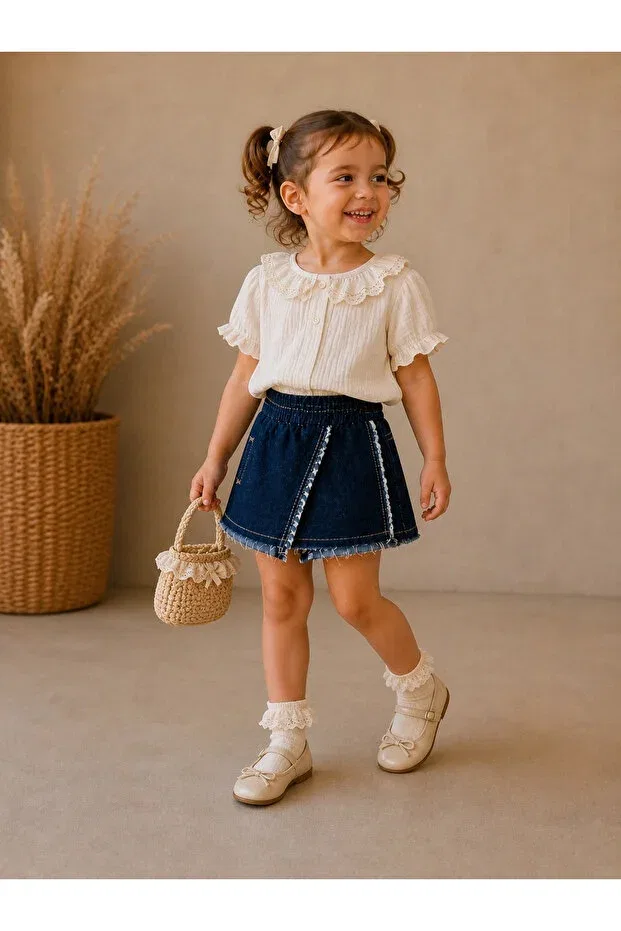 Детские шорты-юбка для девочек с принтом Nk Kids, Blue