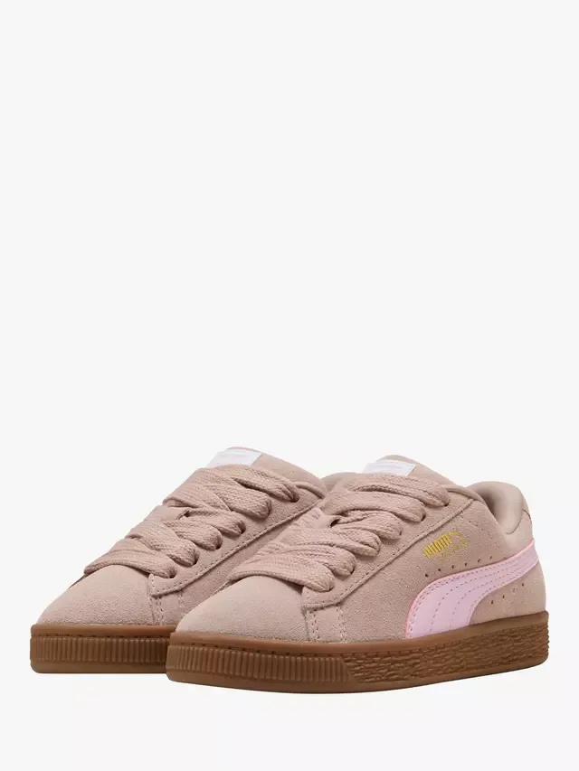 Детские замшевые кроссовки XL на шнуровке, розовые PUMA — фото 2