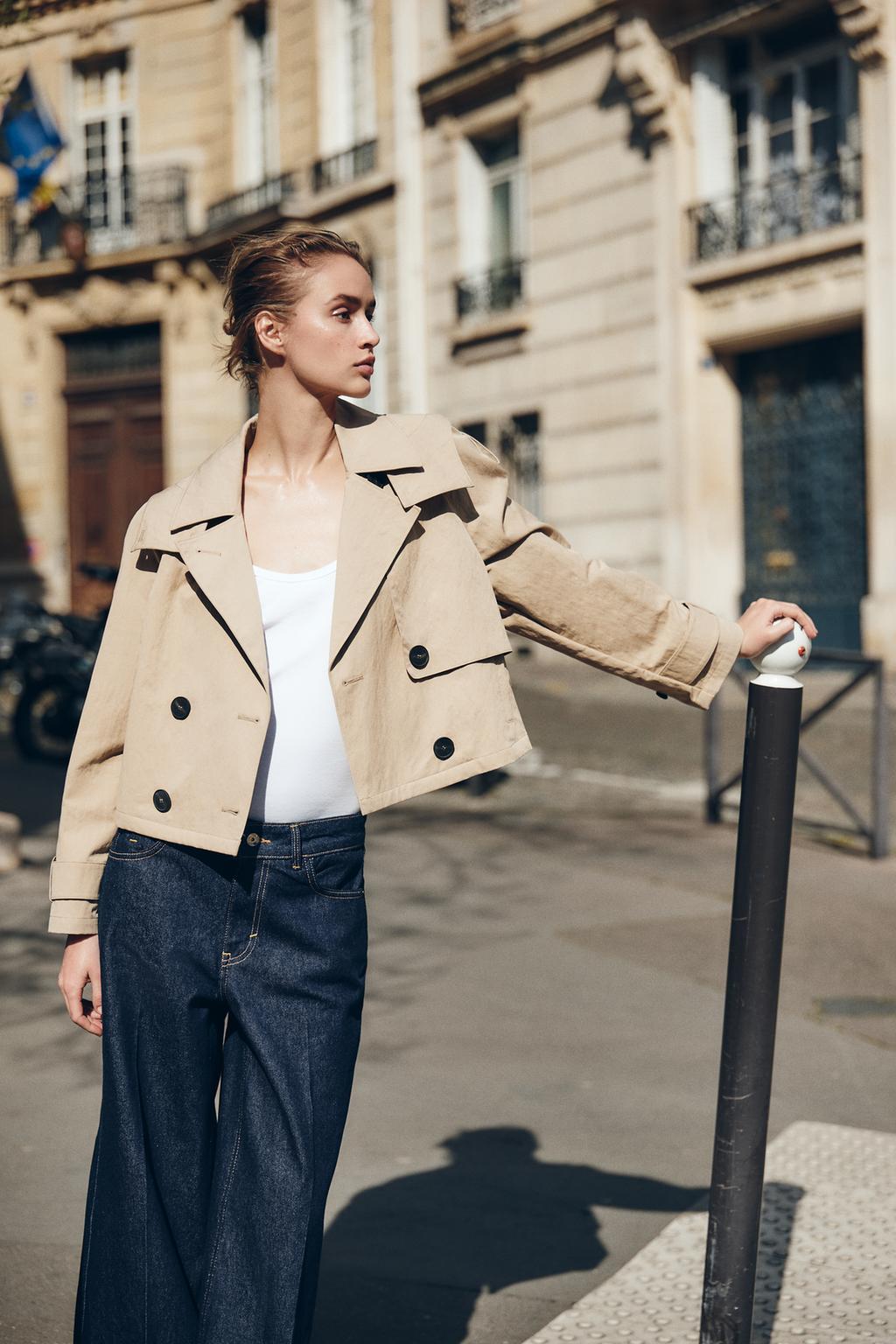 

Короткий тренч с капюшоном ZARA, цвет Light camel