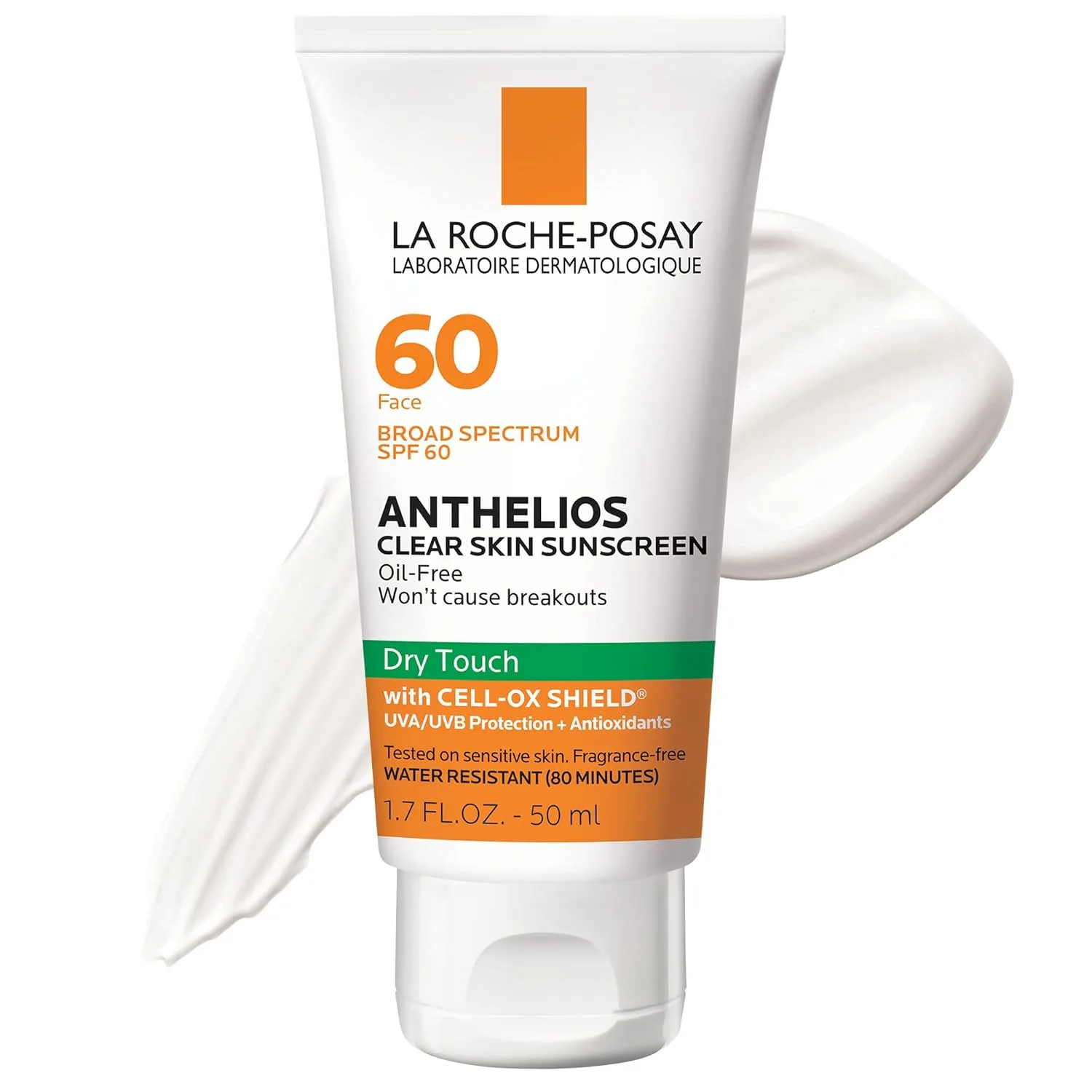 La Roche-Posay Anthelios Clear Skin солнцезащитный крем Dry Touch SPF 60, для лица, без масла, матирующий, широкий спектр SPF с антиоксидантами, нежирный, без оксибензона, дорожный размер 50 мл (1 шт.)