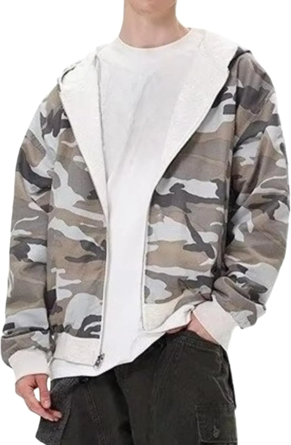 

GGOOB Zip Up Camo Graphic Hoodie мужская стритвир куртка reversible oversized