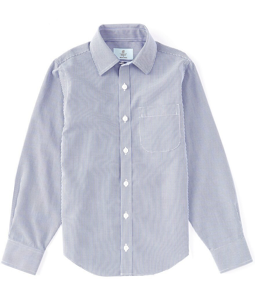 

Классическая рубашка в мелкую клетку с длинными рукавами и нежелезным покрытием для больших мальчиков 8–20 лет Class Club, синий