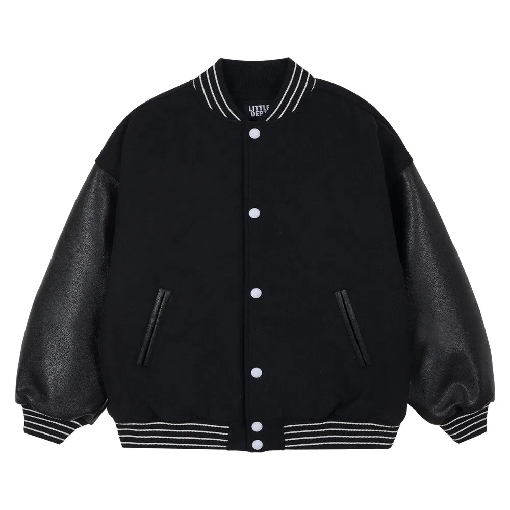 Детская чёрная куртка-бомбер в стиле varsity от Little Dept — фото 3