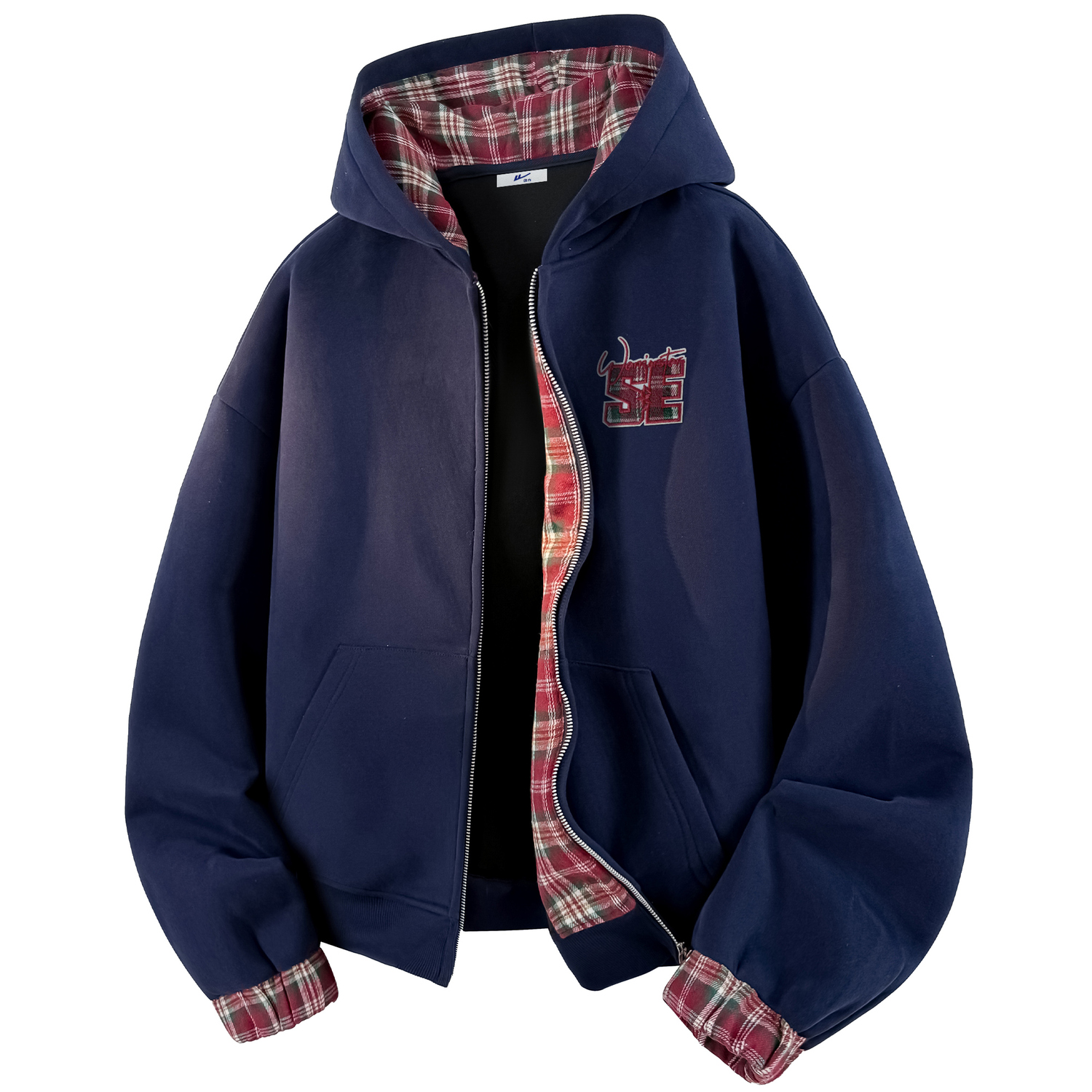 

Толстовка Unisex Hooded Moderate Regular WARRIOR, темно-синий & красный plaid