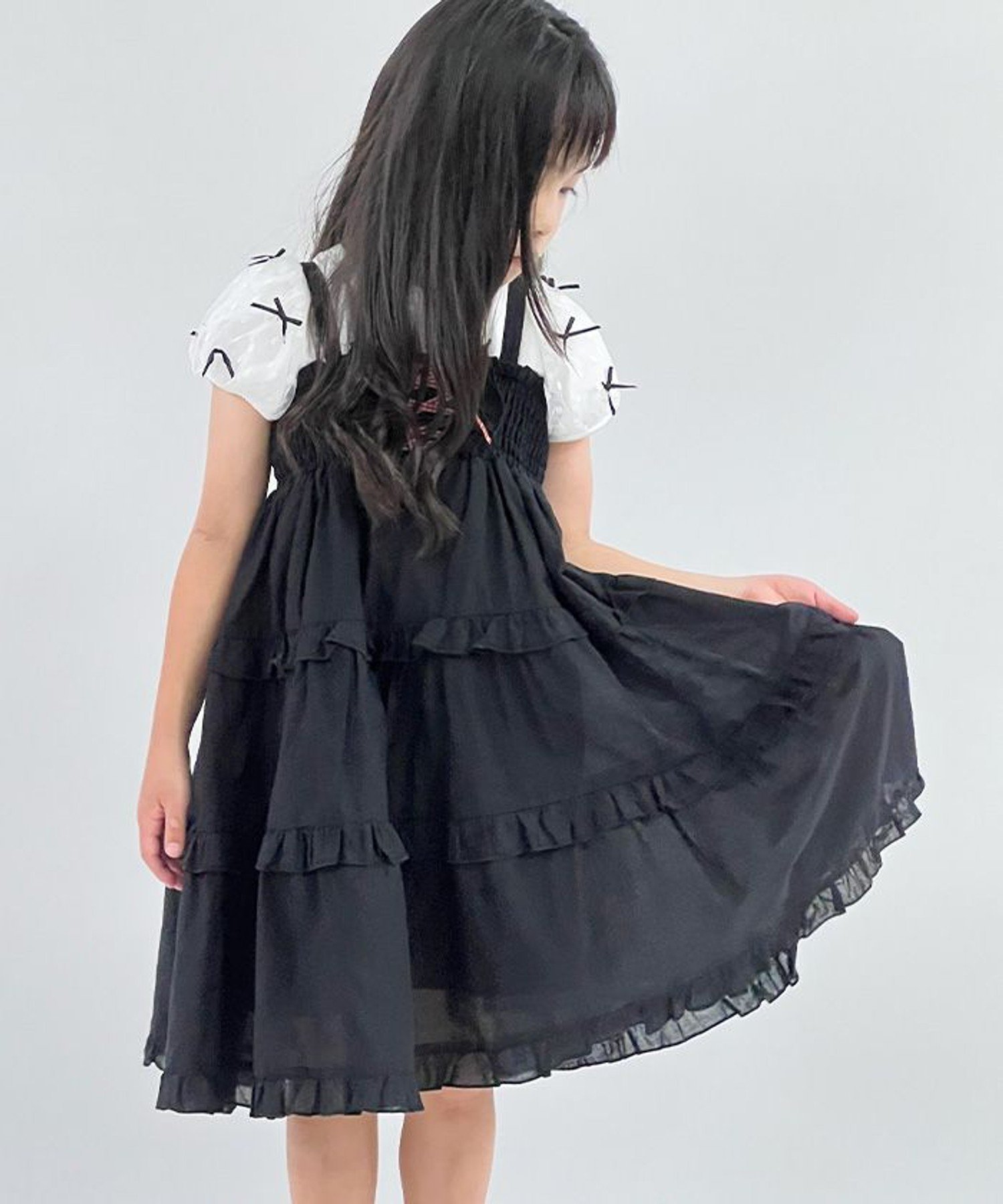 Платье из хлопка, растягивающегося в двух направлениях Axes femme kids, Black — фото 2