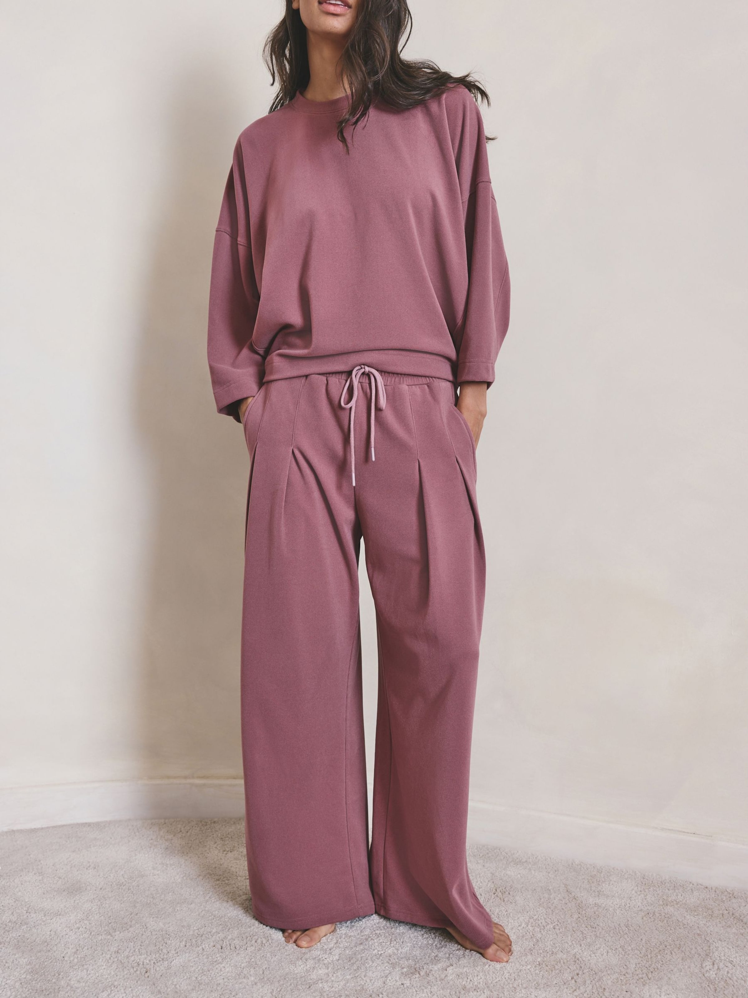 Next Широкие брюки в темно-розовом цвете — фото 3