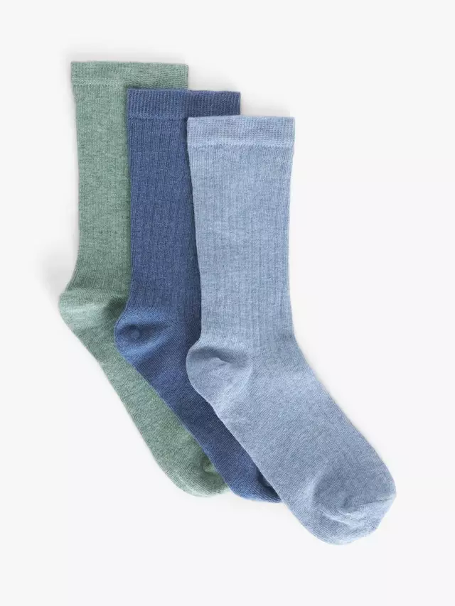 

Носки John Lewis Ribbed Organic Cotton Mix Ankle 3 шт, цвет blue/green