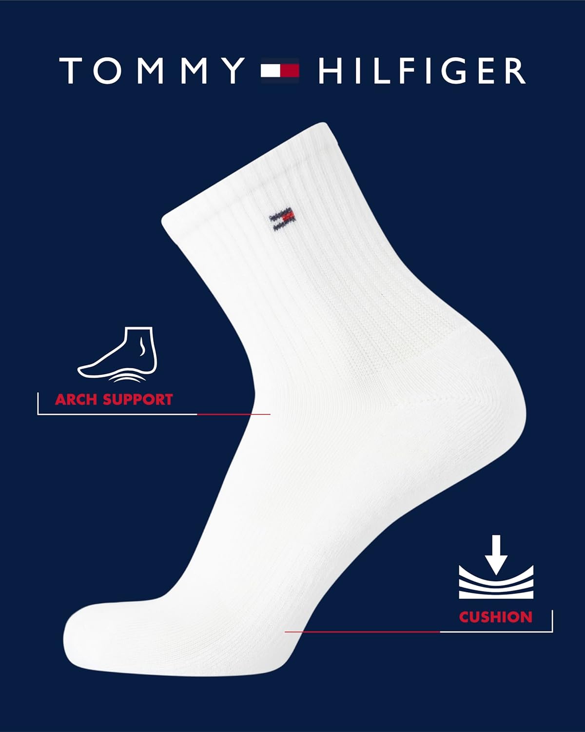 Мужские носки Tommy Hilfiger Quarter - 12 пар спортивных носков средней длины с эластичной амортизацией для мужчин (размеры: 7-12), Black Grey Assorted — фото 2