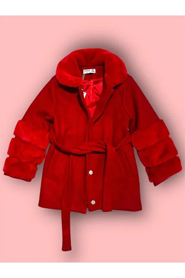 Детское пальто для девочек двубортное Bisahane, Red