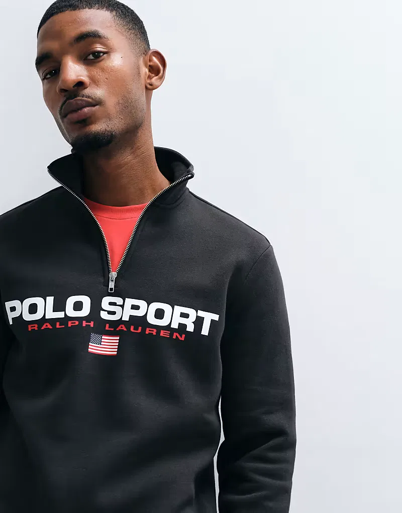 Свитшот спортивный на четверть молнии Polo Ralph Lauren, черный — фото 4