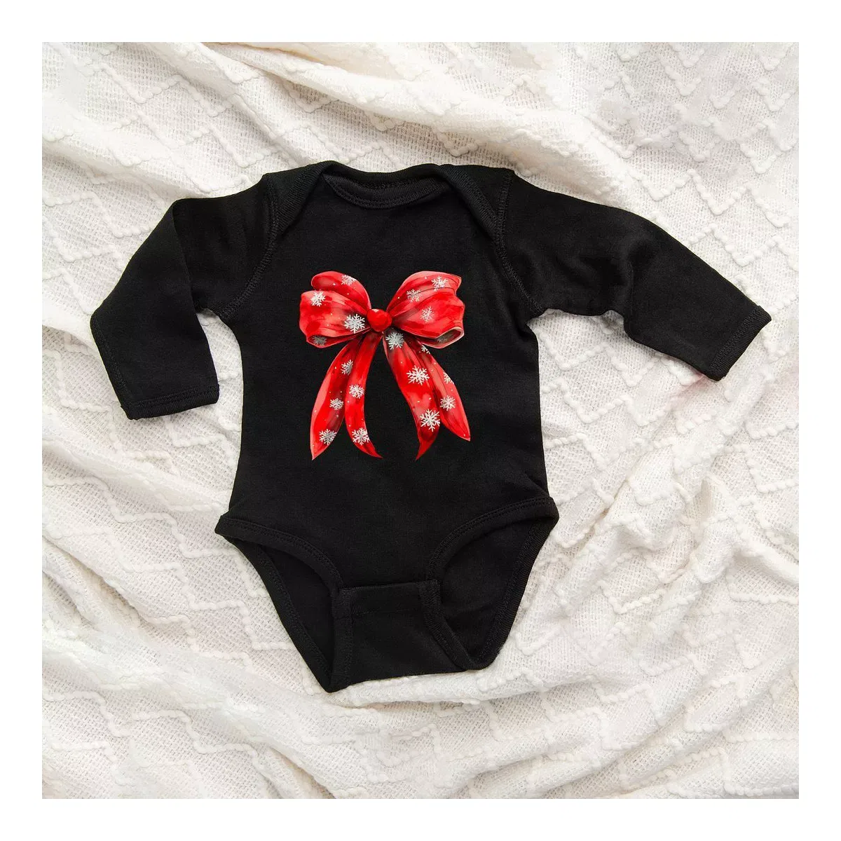 Детское боди с длинным рукавом Coquette Christmas Snowflake Bow The Juniper Shop, Black — фото 2