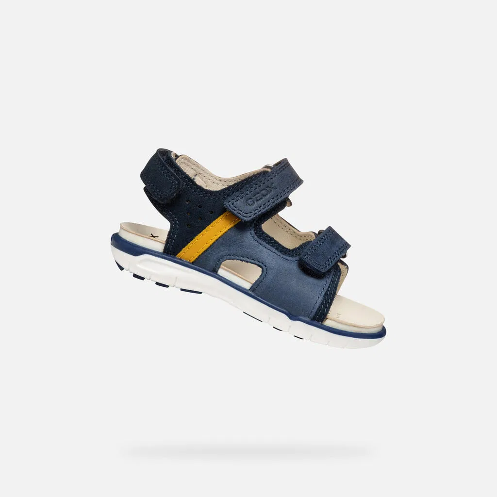 Детские сандалии из кожи и замши Geox Delhi, Navyblau Ockergelb