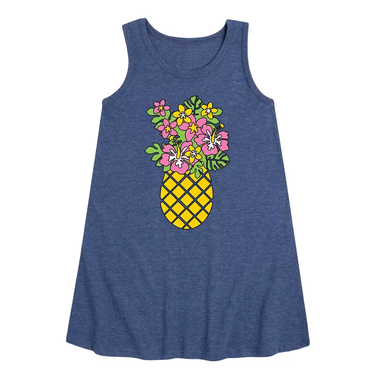 Детское платье-трапеция без рукавов Floral Pineapple Instant Message, Heather Navy