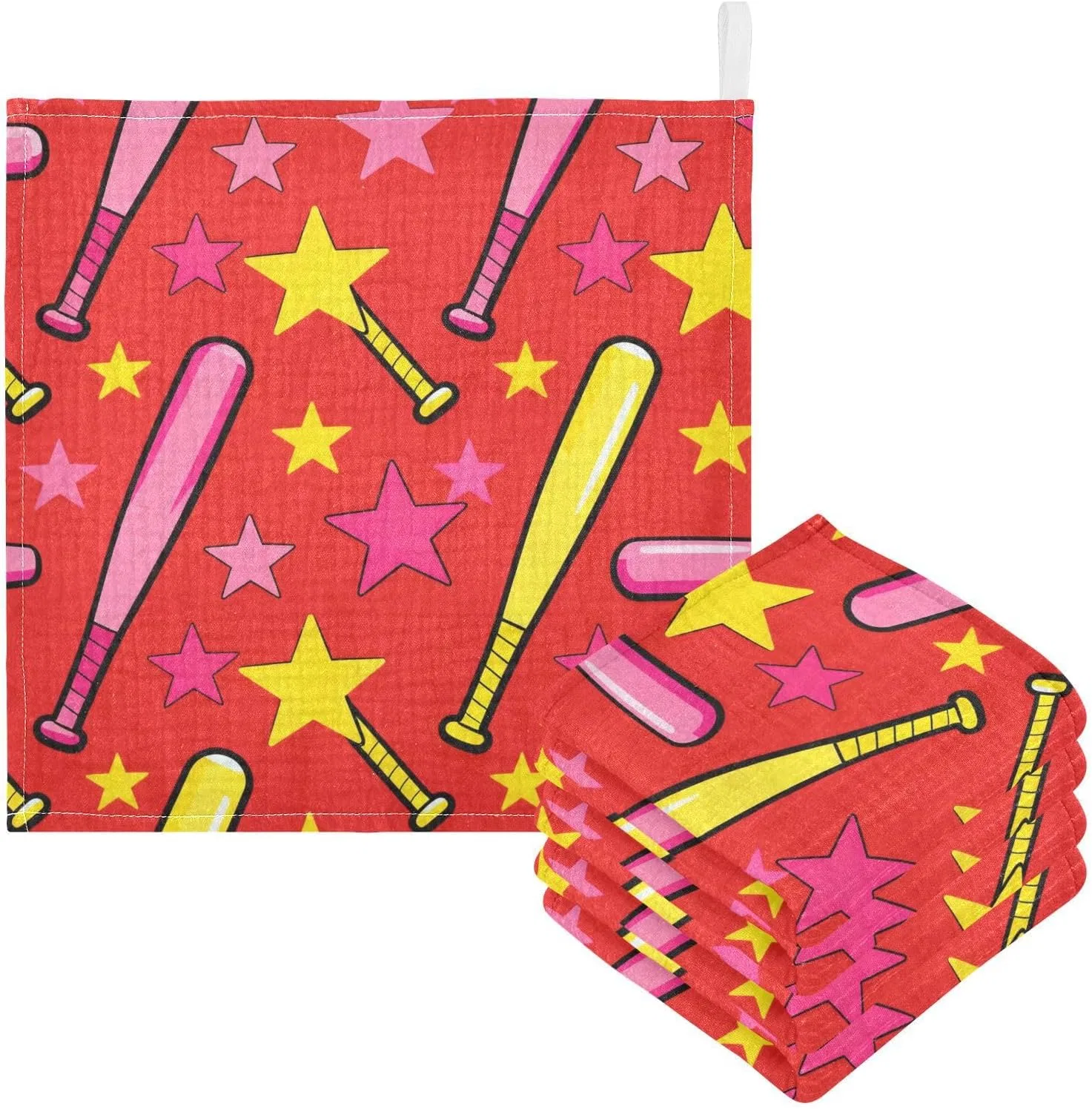Марлевая салфетка 100% хлопок GuoChe, набор 5 шт, 30x30 см, Baseball Bats and Stars — фото 3