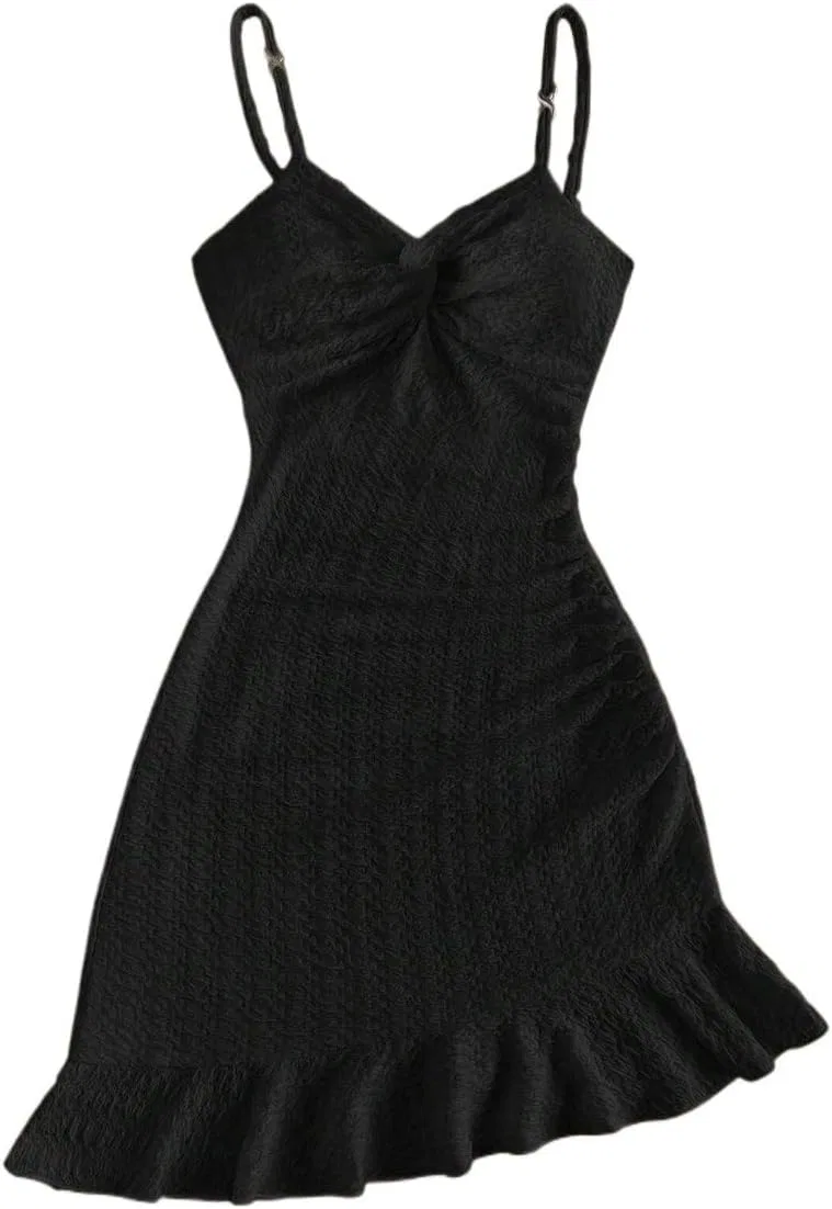 Женское мини-платье с асимметричным подолом, Black