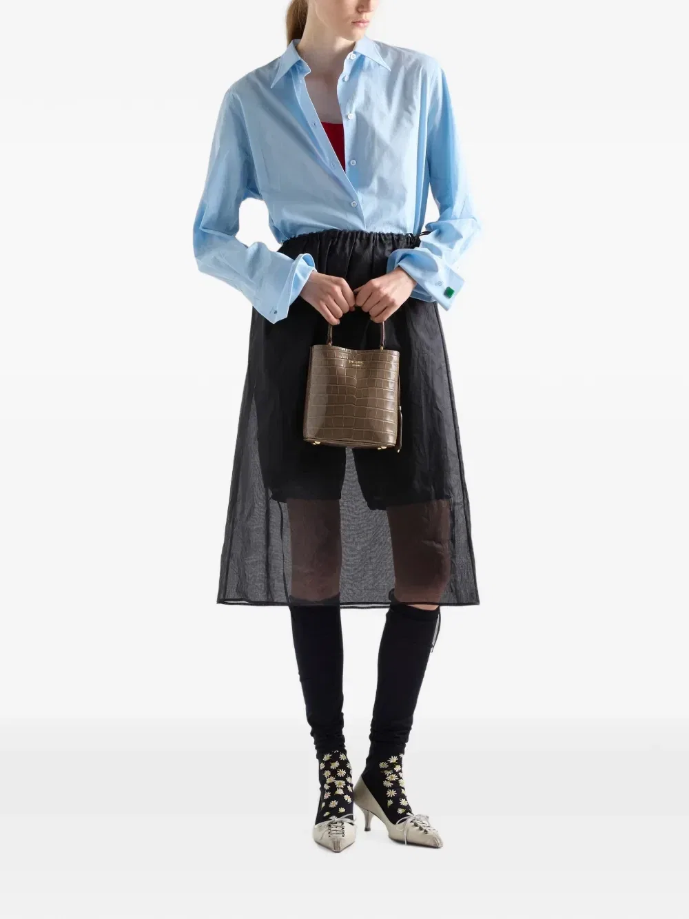 Кроп-топ из дюшеса Prada, красный — фото 2