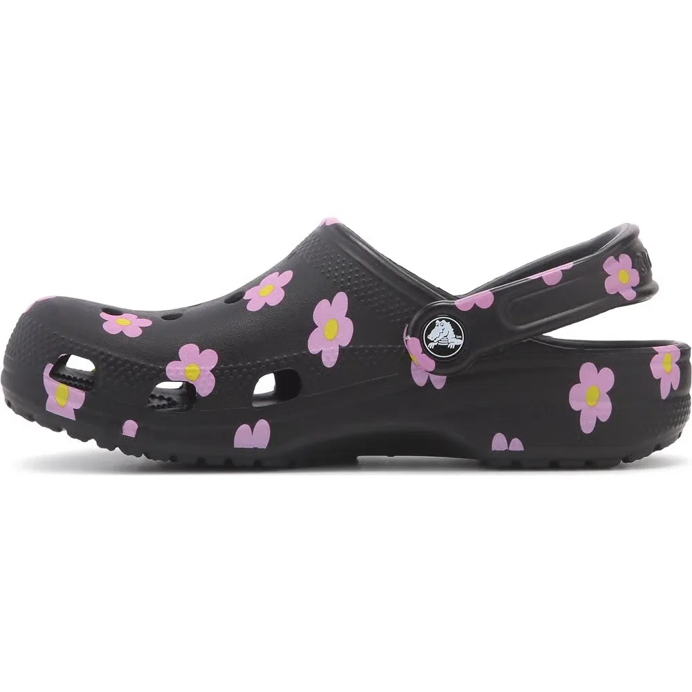 Детские классические сабо с графическим рисунком Crocs, Black Multi Flower — фото 3