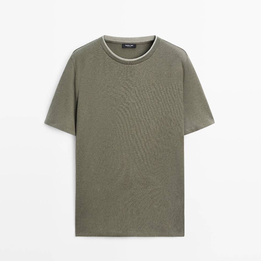 Футболка Massimo Dutti Linen And Cotton Double-collar, хаки