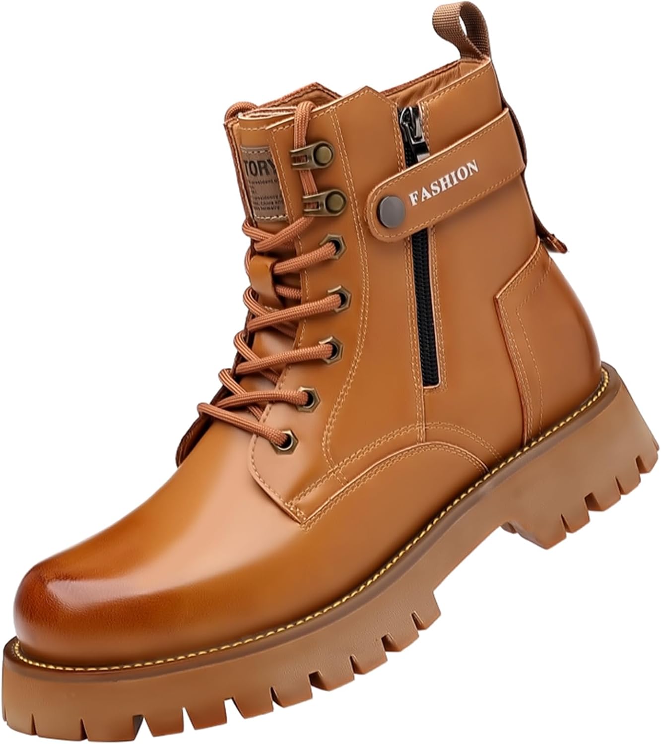 

Ботинки-чукка для мужчин, на шнуровке, на массивной платформе, высокие, с боковой молнией, в стиле милитари, с пряжкой, удобный круглый носок, нескользящая рифленая подошва, повседневные, деловые, рабочие, уличные ботильоны Oxngeos, коричневый