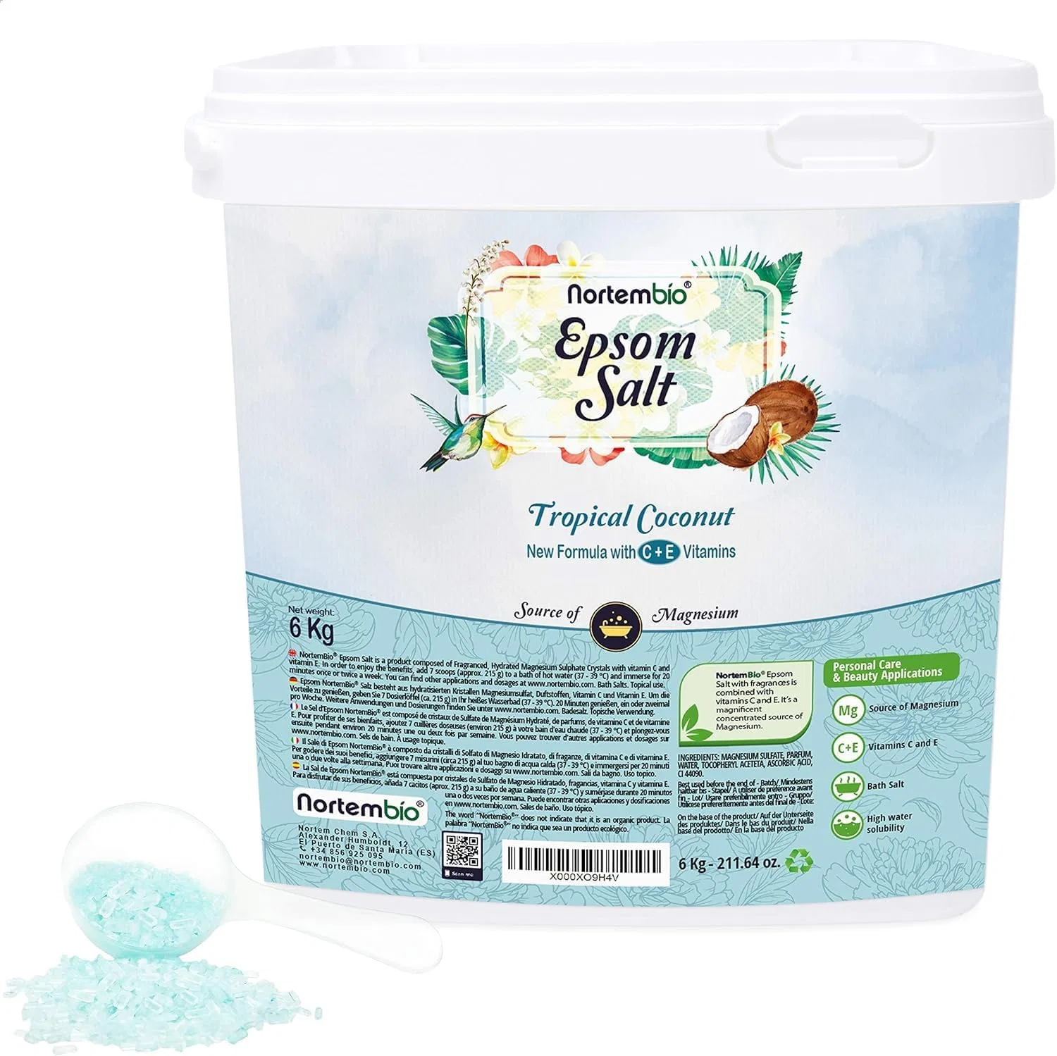 Соль для ванн с ароматом тропического кокоса Nortembio, 6 кг, Clear Blue