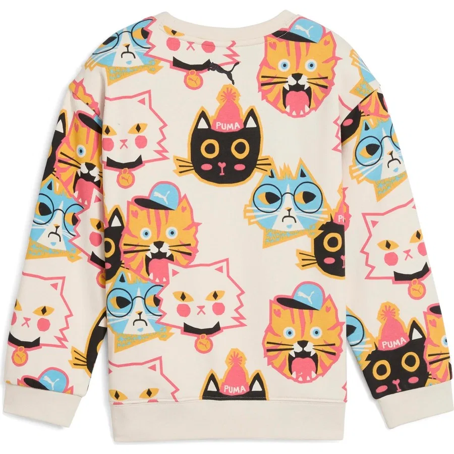 Детский свитшот с принтом Moody Cat Crew Puma, Кремовый — фото 3