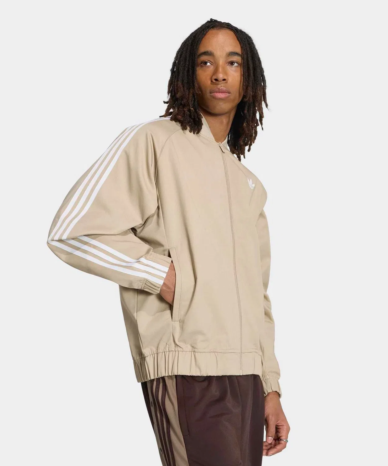 Мужская куртка-джерси свободного кроя с застежкой-молнией SST Adicolor Classic Cotton Twill Track Top Adidas Originals, Beige — фото 4