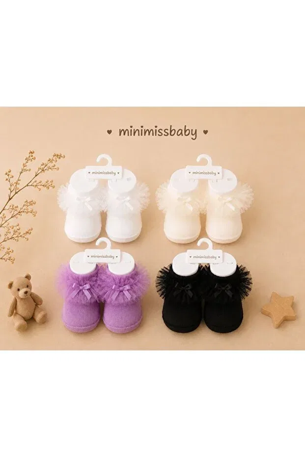 Детские носки для девочек с тюлевым бантом Minimissbaby, Black