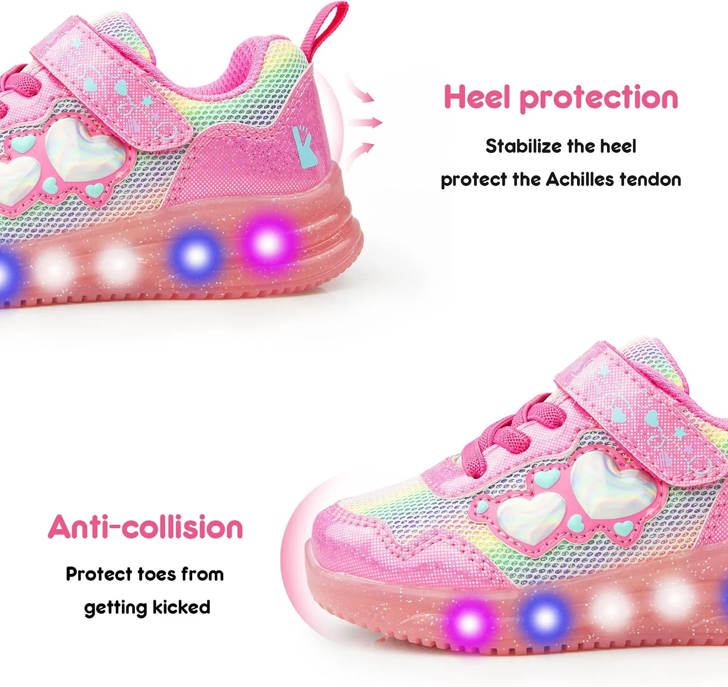 Детские кроссовки для девочек со светящейся подошвой YESKIS, Dark Pink Light Up Shoes — фото 4