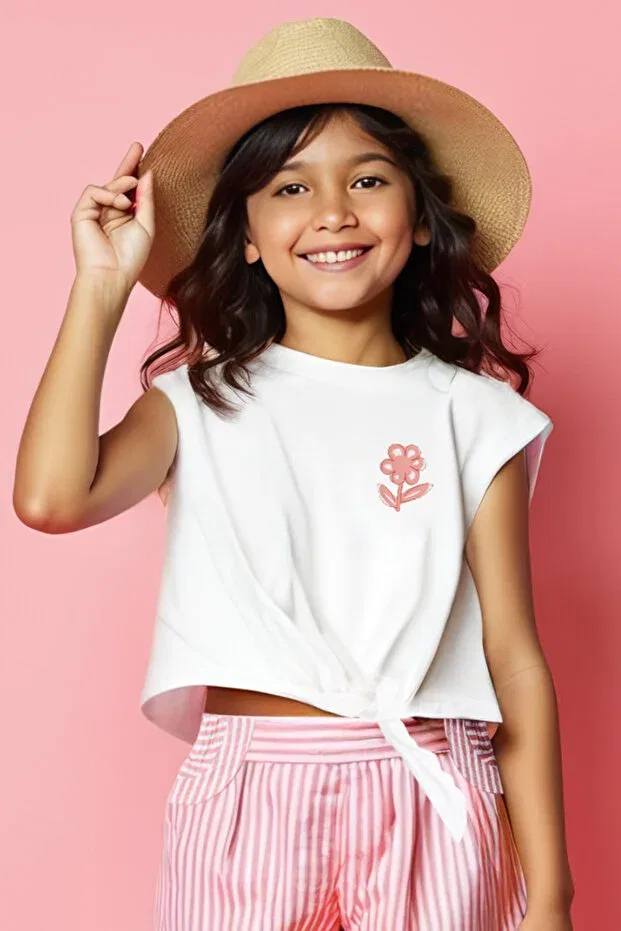 Детская футболка для девочек с принтом Cotton girl's t-shirt Minojoy, Ecru