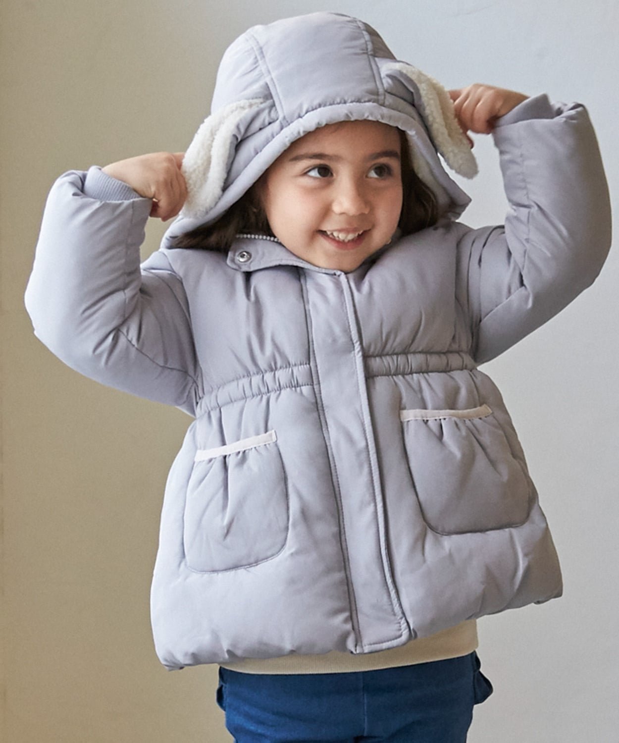 Мягкая пушистая кроличья куртка, которую можно стирать Petit main, Light Gray