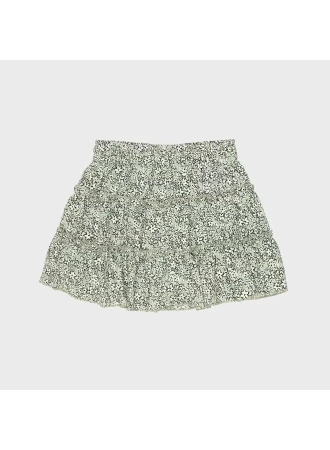 Юбка ярусная с цветочным принтом Zara, белый зеленый — фото 2