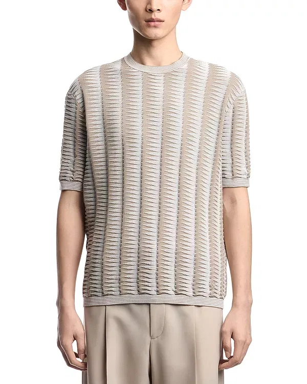 Мужской свитер с коротким рукавом с полосатым принтом Emporio Armani, Vintage Khaki