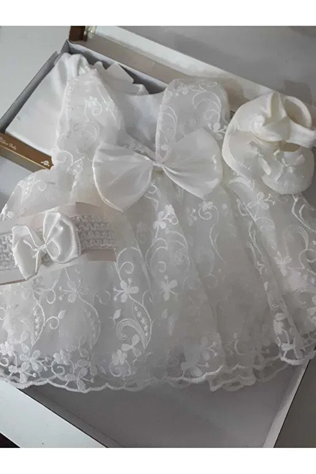 Детское платье для девочек кружевное Mevlüt Set Biyan Collection, White — фото 2